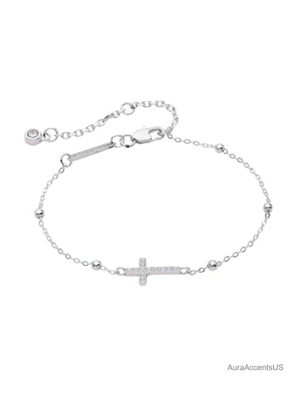 Sterling Silver Charm Bracelet with Cross Design, 8-inch Chain, Nickel-Free